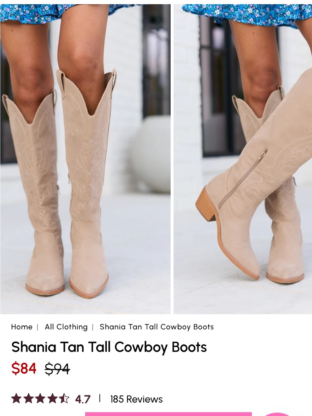 Pink Lily Shania Tall Cowboy Boots in Tan